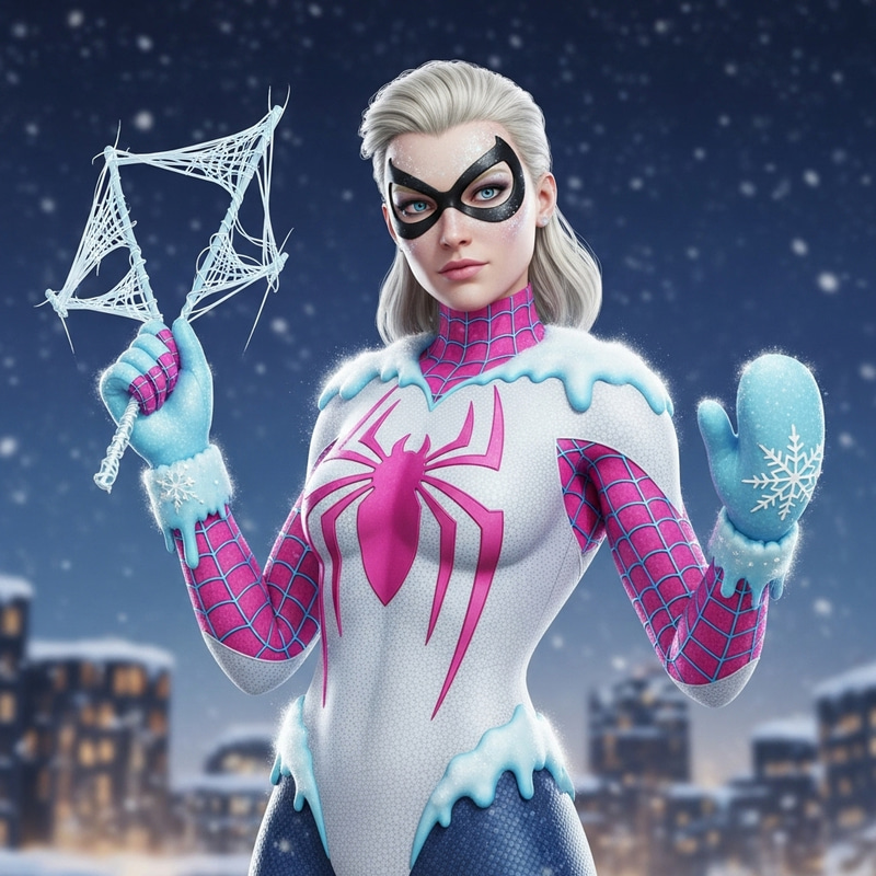 Spider Gwen Snowwoman Fusion: Snowy Heroine in Winter Theme Spider Gwen Snowwoman Fusion: Snowy Heroine in Winter Theme