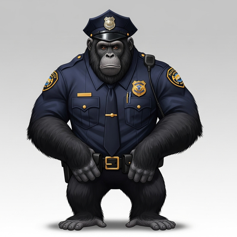 Giant Black Police Monkey in Uniform | Law Enforcement Giant Black Police Monkey in Uniform | Law Enforcement