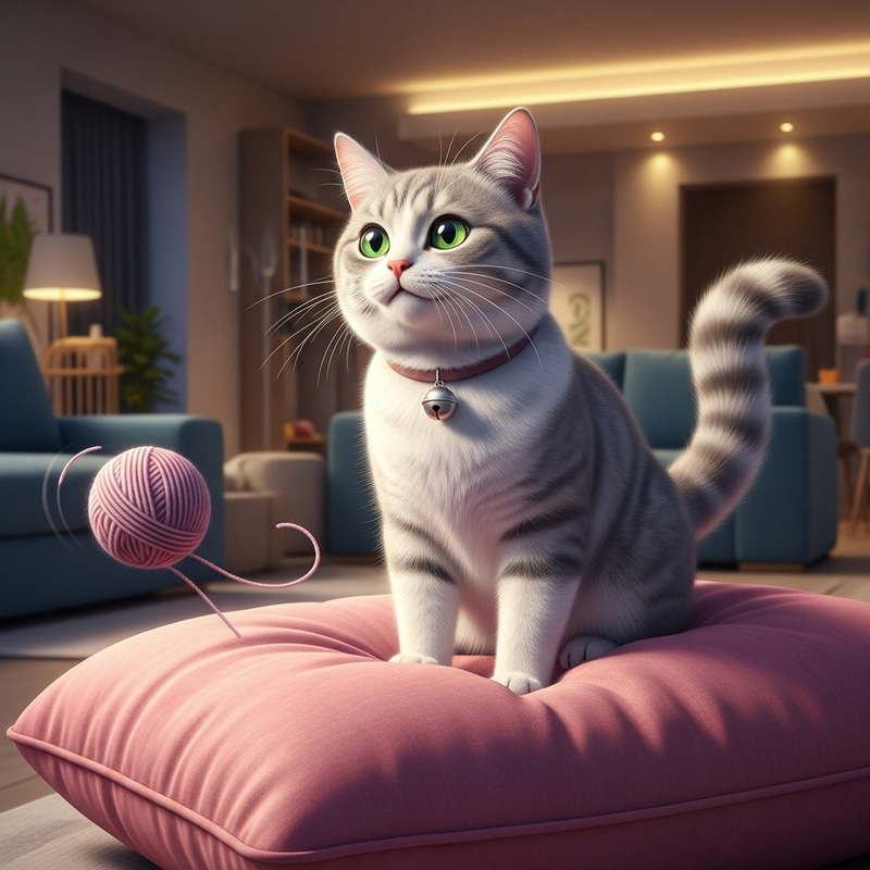 Adorable Grey and White Cat Poses in Chic Living Space Adorable Grey and White Cat Poses in Chic Living Space