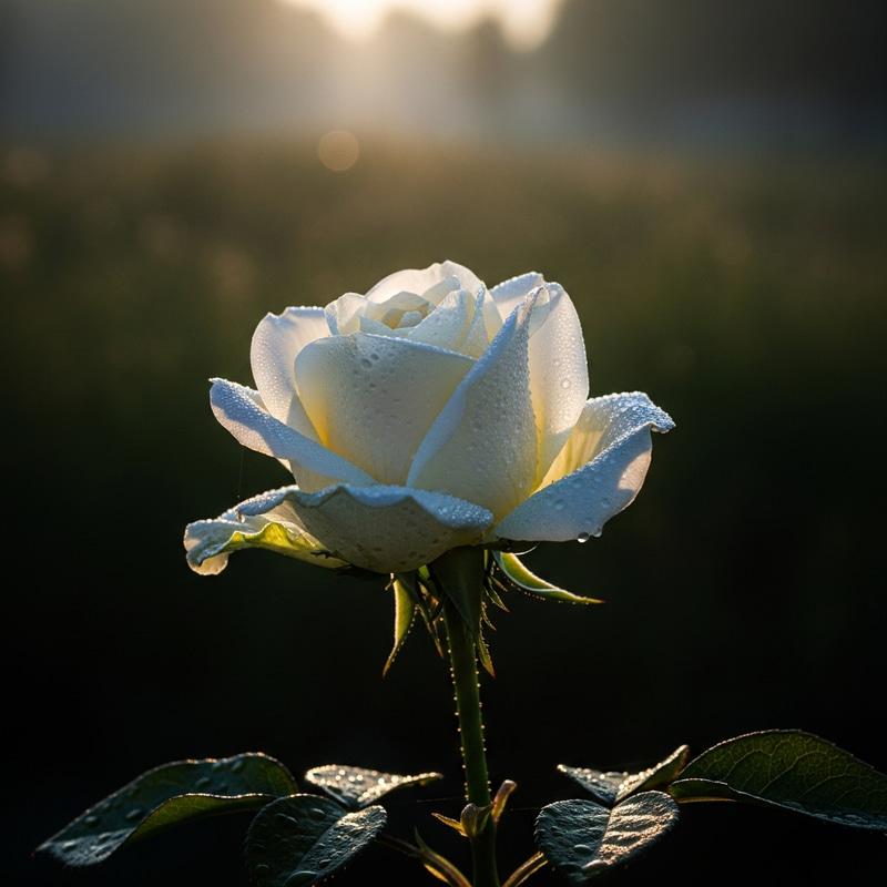 White Rose Bathed in Golden Light - Stunning View