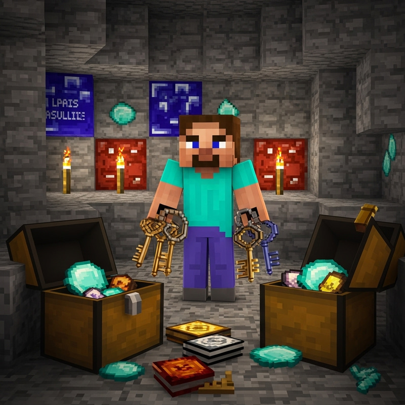 Minecraft Steve Opening Cool Chests with Keys Minecraft Steve Opening Cool Chests with Keys