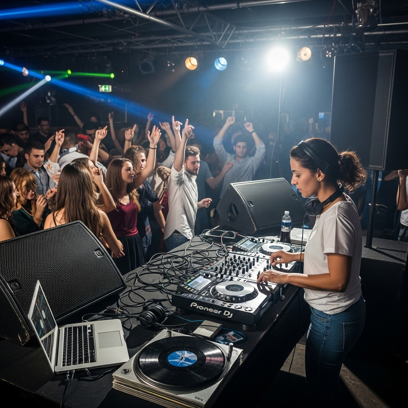 Dynamic Middle-Eastern Female DJ at Nightclub Event