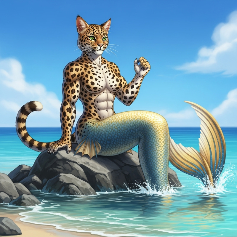 Neko Mermaid Leopard Creature - Enchantment of Fantasy Neko Mermaid Leopard Creature - Enchantment of Fantasy