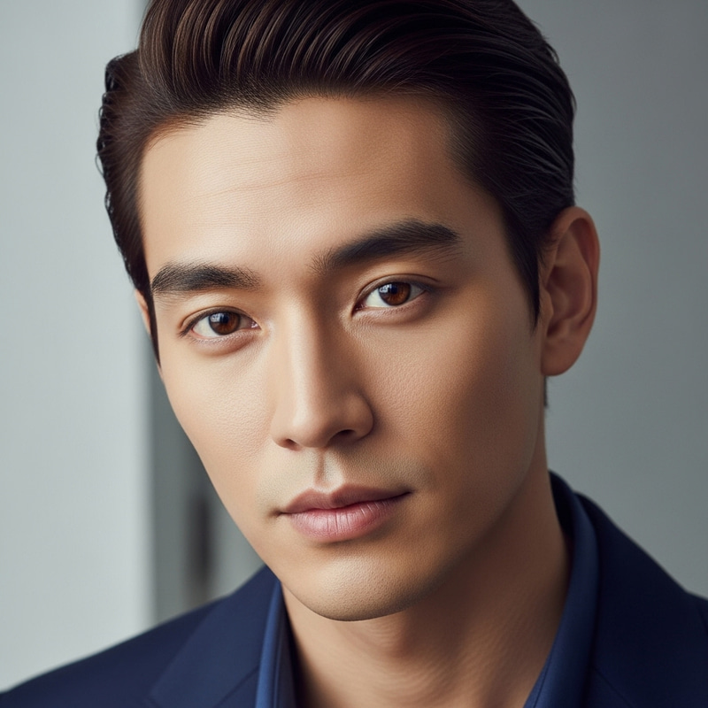 Gorgeous Asian Man with Monolid Brown Eyes and Slick Back Hair Gorgeous Asian Man with Monolid Brown Eyes and Slick Back Hair