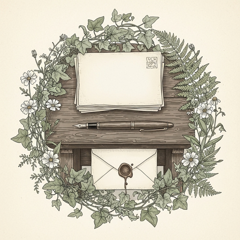 Vintage Botanical Stationery Illustration with Classic Elements
