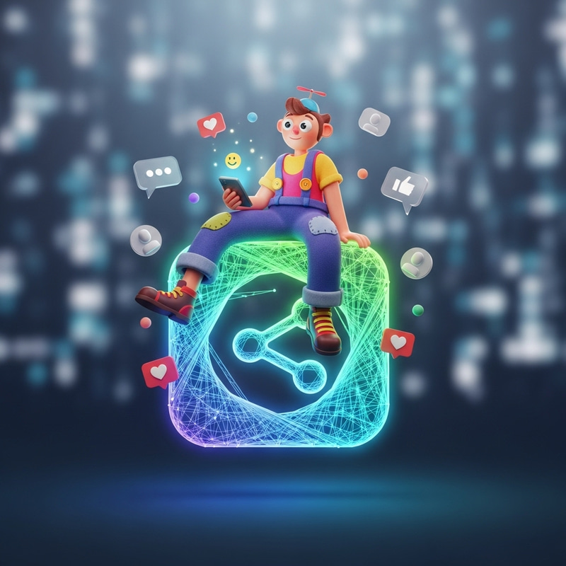 Animated Character Sitting on Instagram Logo - 3D Illustration Animated Character Sitting on Instagram Logo - 3D Illustration