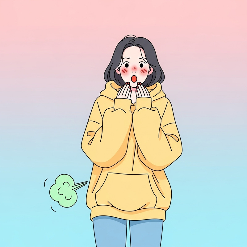 Amusing Young Korean Woman Illustration: Gas Release Moment