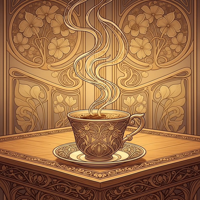 Steamy Coffee Art Nouveau Scene Steamy Coffee Art Nouveau Scene