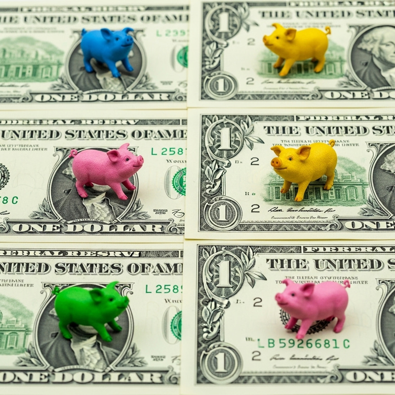 Colourful Currency Notes with Mini Pigs - Unique Collection Colourful Currency Notes with Mini Pigs - Unique Collection