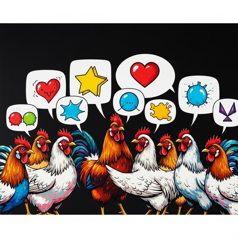 Whimsical Chicken Chatter: A Pop Art Comedy Scene Whimsical Chicken Chatter: A Pop Art Comedy Scene