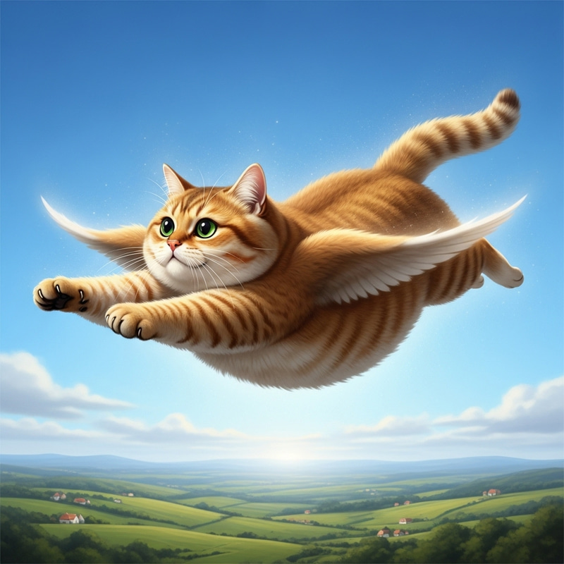 Flying Cat Soaring High in a Mystical Sky Flying Cat Soaring High in a Mystical Sky