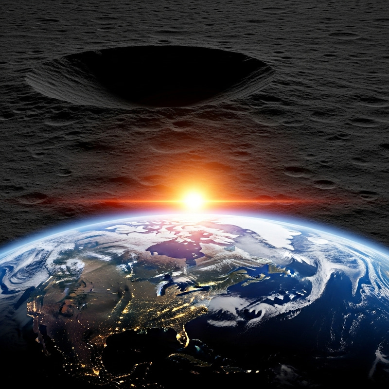 Vivid Earth Sunrise with Lunar Crater View Vivid Earth Sunrise with Lunar Crater View