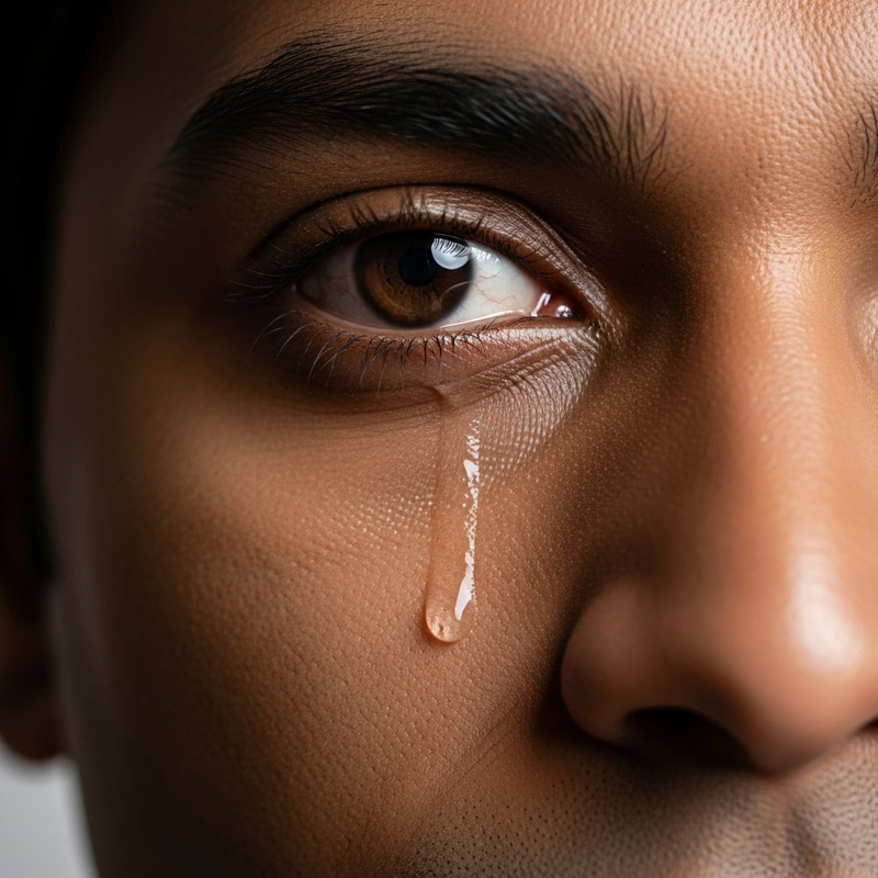 Tears Falling from Emotional South Asian Man's Eye Tears Falling from Emotional South Asian Man's Eye