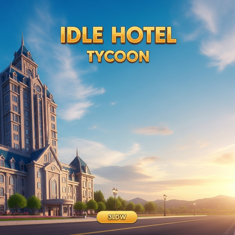 Idle Hotel Tycoon 3D Game Splash Screen with Sky Background