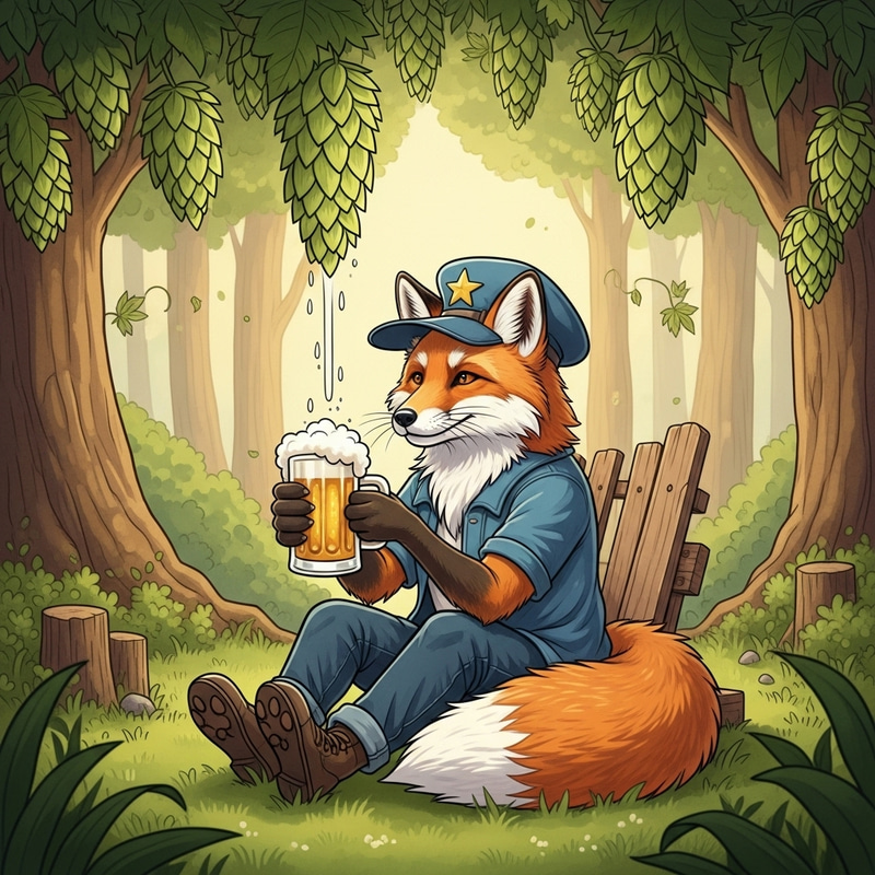 Charming Fox Enjoying Cold Brew in Vibrant Forest Setting Charming Fox Enjoying Cold Brew in Vibrant Forest Setting