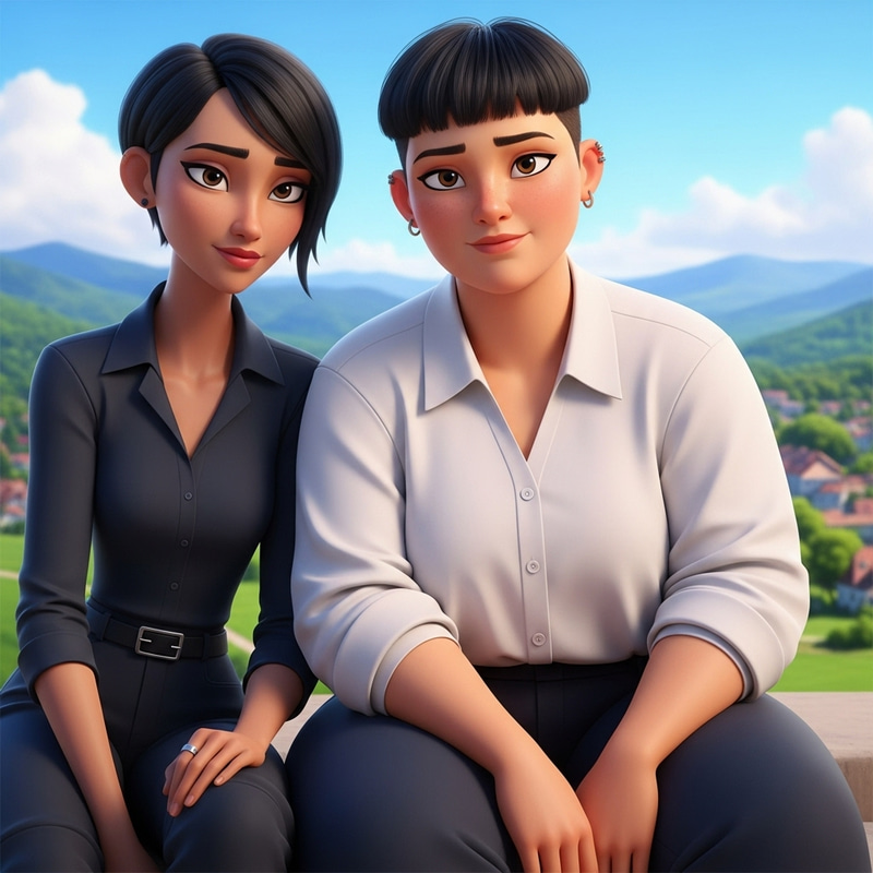 Modern Disney Film Featuring Stylish Women Couple Modern Disney Film Featuring Stylish Women Couple