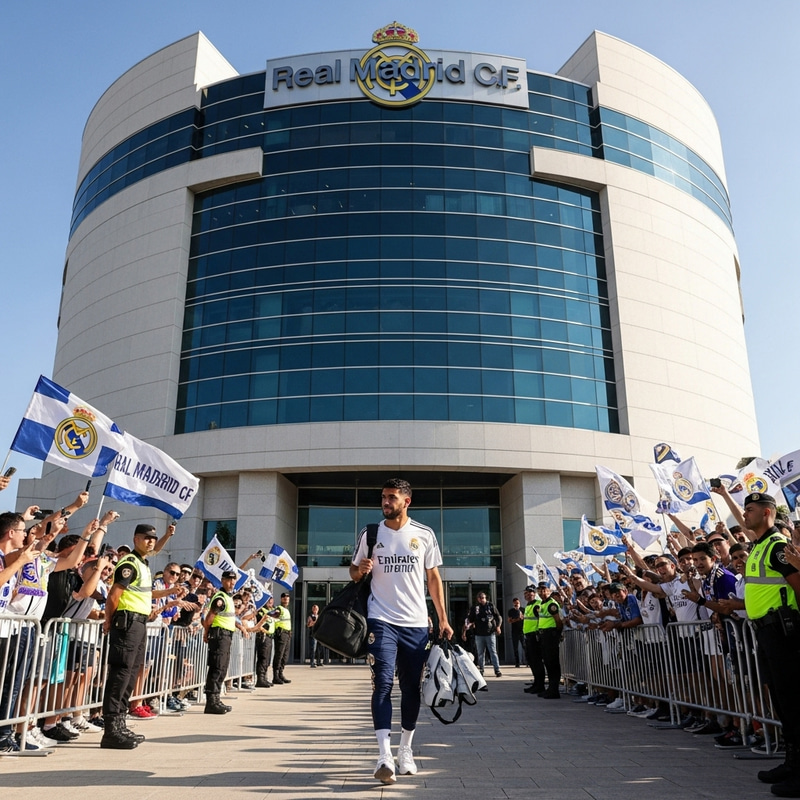 Soccer Player Arrival at Real Madrid CF Headquarters - Captivating Image