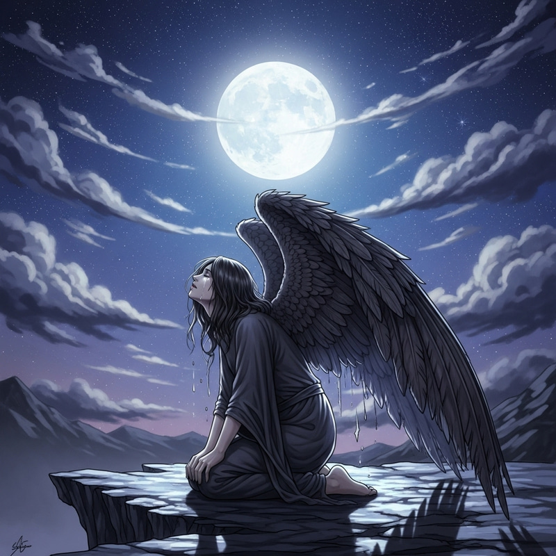 Fallen Angel Under Moonlight Illustration Fallen Angel Under Moonlight Illustration