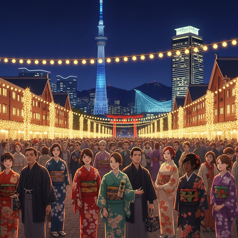 Happy New Year Celebration at Ikuta Shrine in Kobe - Futuric City Lights Happy New Year Celebration at Ikuta Shrine in Kobe - Futuric City Lights