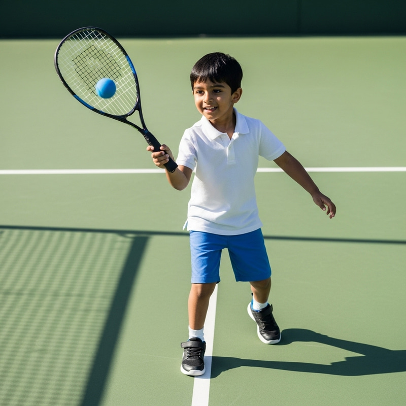 Kai: Excited Boy Playing Racket with Joy Kai: Excited Boy Playing Racket with Joy