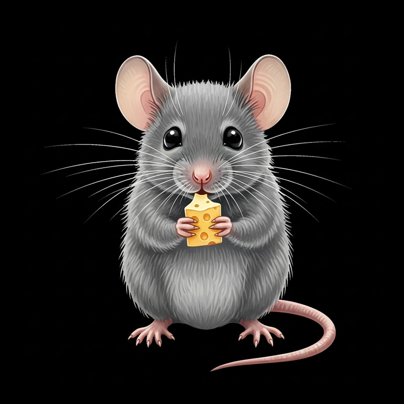 Drawn Grey Mouse Nibbling Cheese Drawn Grey Mouse Nibbling Cheese