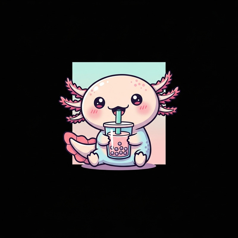 Joyous Kawaii Axolotl Illustration | Dreamy Bubble Tea Delight