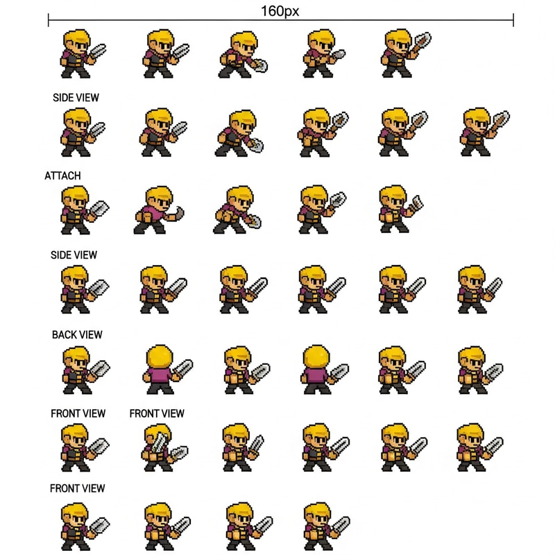Traditional Tabletop RPG Pixel Art Sprite Sheet: Platformer Character Design Traditional Tabletop RPG Pixel Art Sprite Sheet: Platformer Character Design