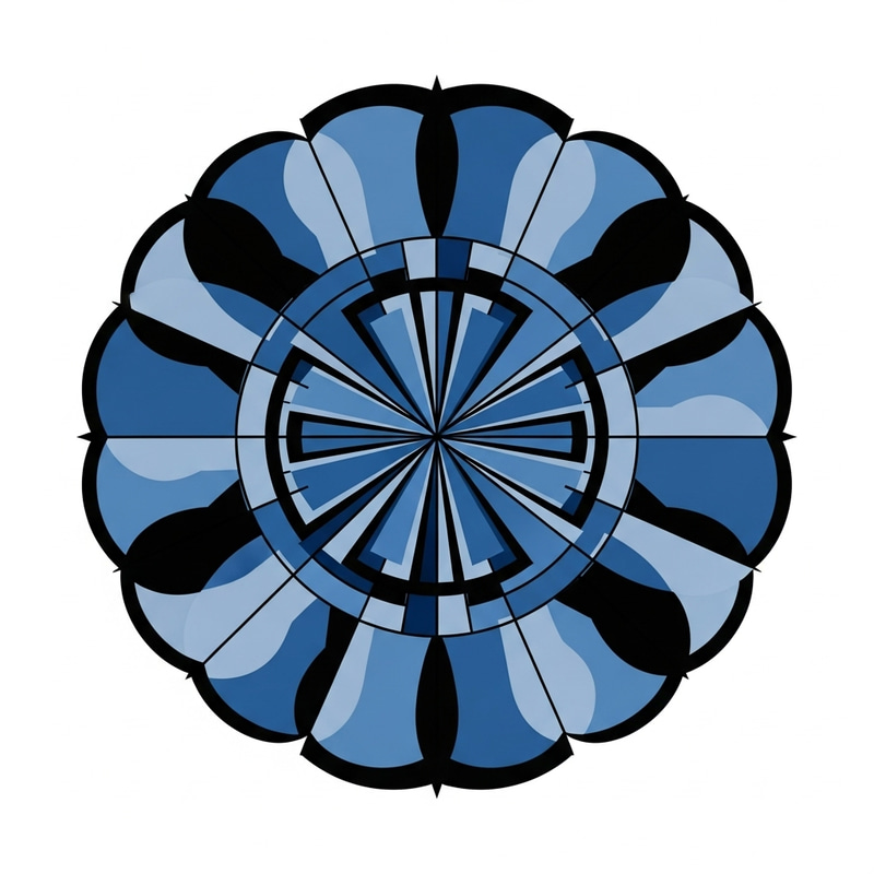 Minimalist Geometric Circle Design with Bold Black and Blue Patterns