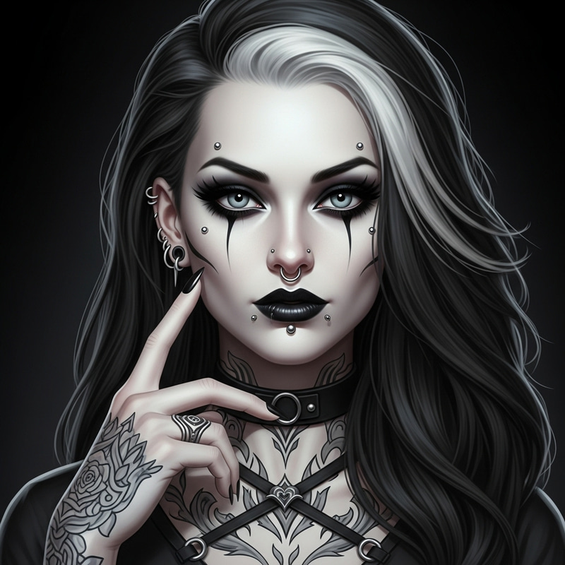 Gothic Woman with Piercing Eyes | Pale Skin and Silver Streak Gothic Woman with Piercing Eyes | Pale Skin and Silver Streak