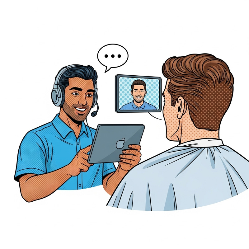 Vibrant Tech-Savvy Barber: Digital Illustration Interaction Vibrant Tech-Savvy Barber: Digital Illustration Interaction