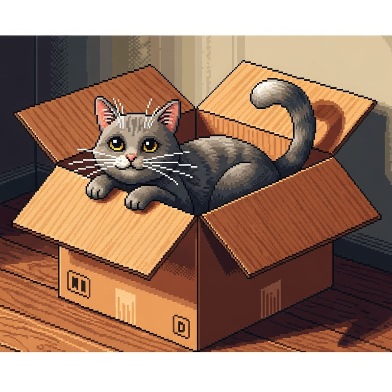 Charming Pixel Art: Playful Cat in a Box Charming Pixel Art: Playful Cat in a Box