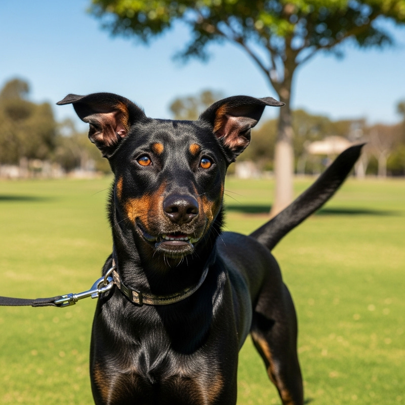 Glossy Black Dog in a Park Setting Glossy Black Dog in a Park Setting