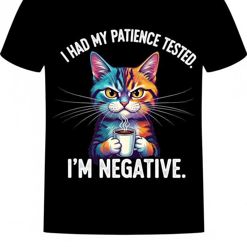 Colorful & Bold Cat T-Shirt Design: Angry Cat Sipping Coffee Colorful & Bold Cat T-Shirt Design: Angry Cat Sipping Coffee