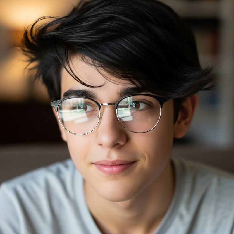 Charming Teenage Boy with Black Hair and Glasses, 16 Years Old Charming Teenage Boy with Black Hair and Glasses, 16 Years Old