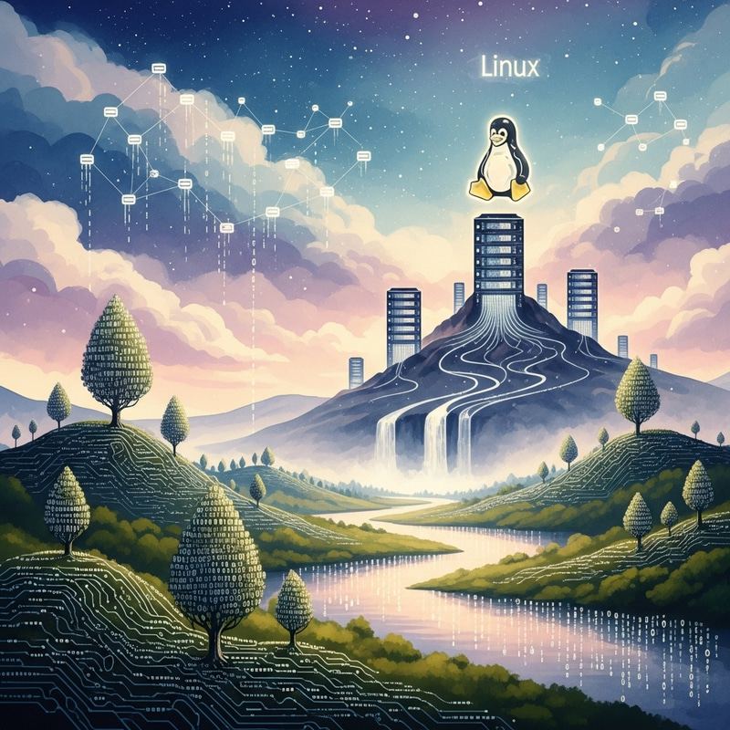 Abstract Linux Watercolor Art: A Digital Open-Source Realm