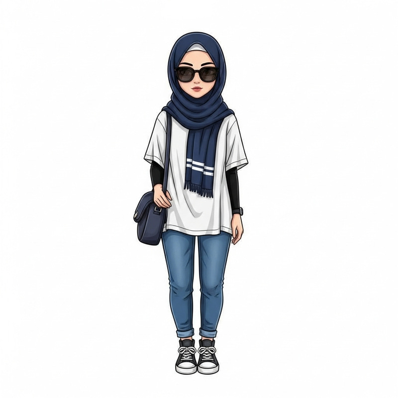 Stylish Hijab Fashion: Sweet Tomboyish Woman Look