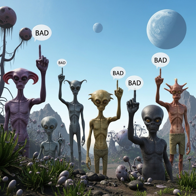 Eccentric Aliens with Disapproving Finger Gestures Eccentric Aliens with Disapproving Finger Gestures