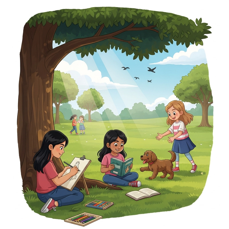 Diverse Girls Enjoying a Sunny Afternoon in the Park Diverse Girls Enjoying a Sunny Afternoon in the Park