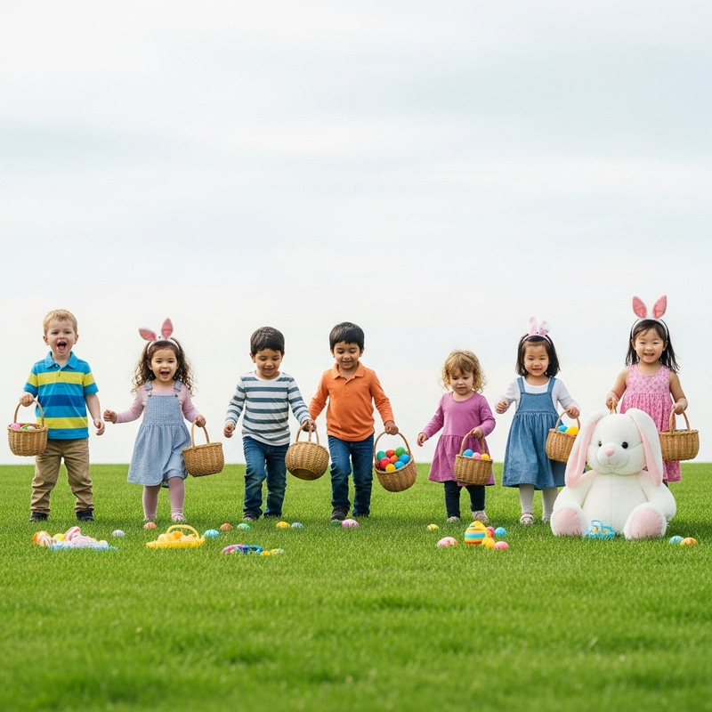 Joyful Easter Egg Hunt with Diverse Kids, Bunny & Toys Joyful Easter Egg Hunt with Diverse Kids, Bunny & Toys