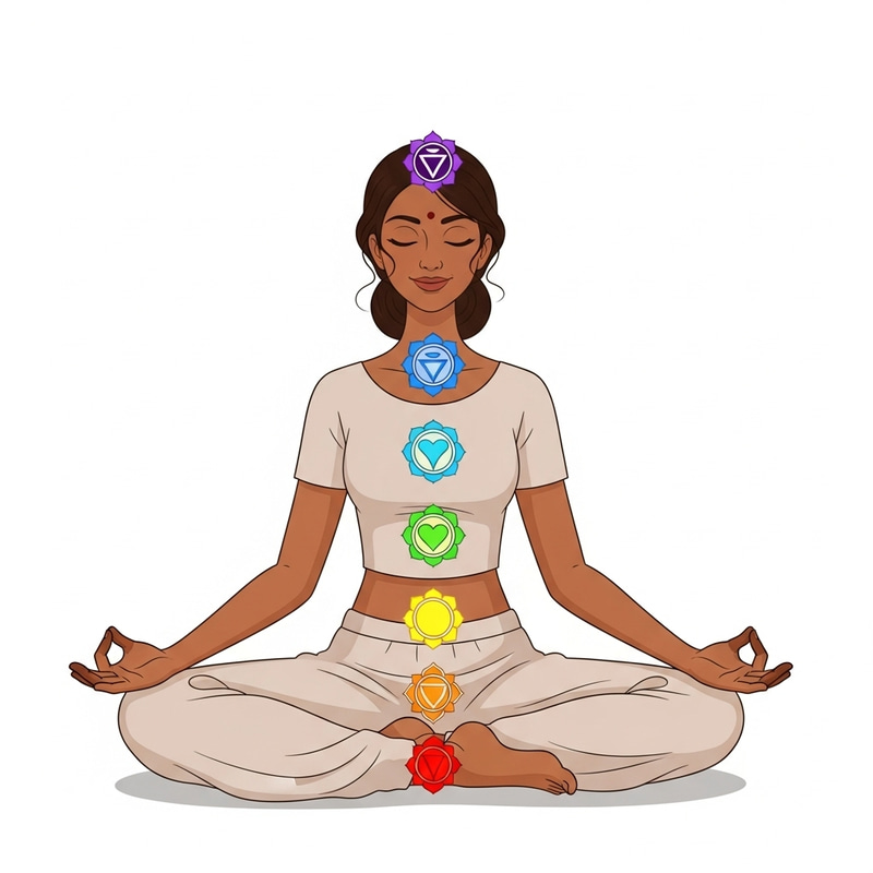 Reiki Chakras on Female Body: Illustration of Aligned Energy Centers Reiki Chakras on Female Body: Illustration of Aligned Energy Centers