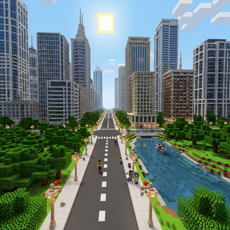 Modern Minecraft City - Pixel Art Skyscrapers & Characters Modern Minecraft City - Pixel Art Skyscrapers & Characters