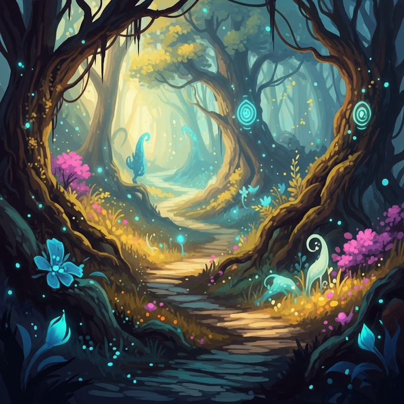 Mystical Forest with Hidden Pathway - Digital Art Mystical Forest with Hidden Pathway - Digital Art