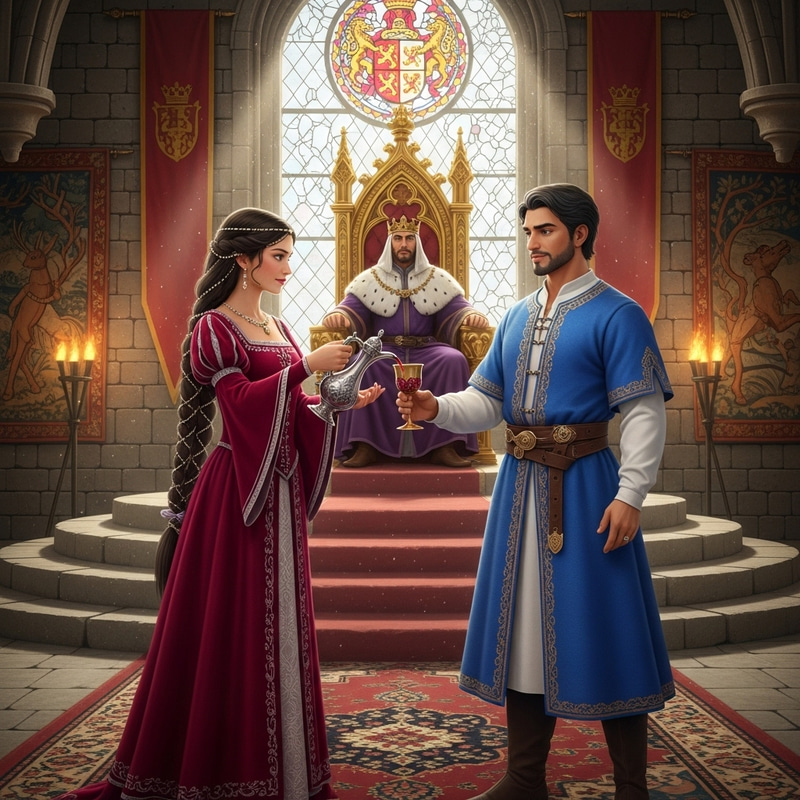 Medieval Princess Filling Wine Goblet for Sultan in a Palace Medieval Princess Filling Wine Goblet for Sultan in a Palace