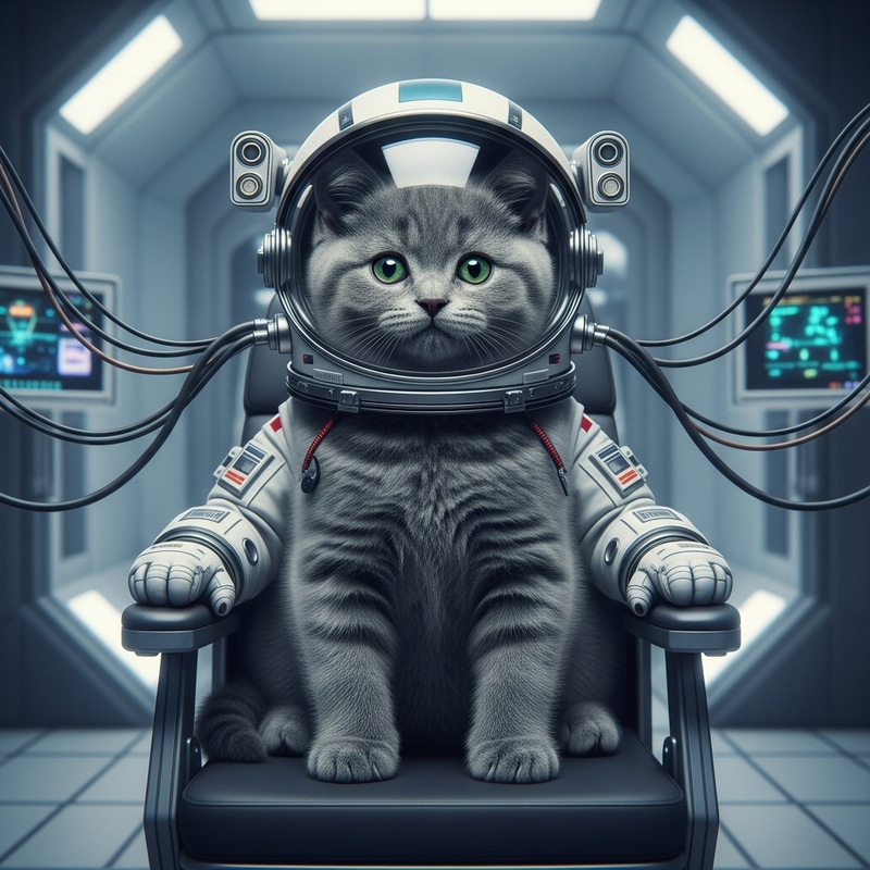 Astronaut Kitten in Space Laboratory - Grey British Kitten