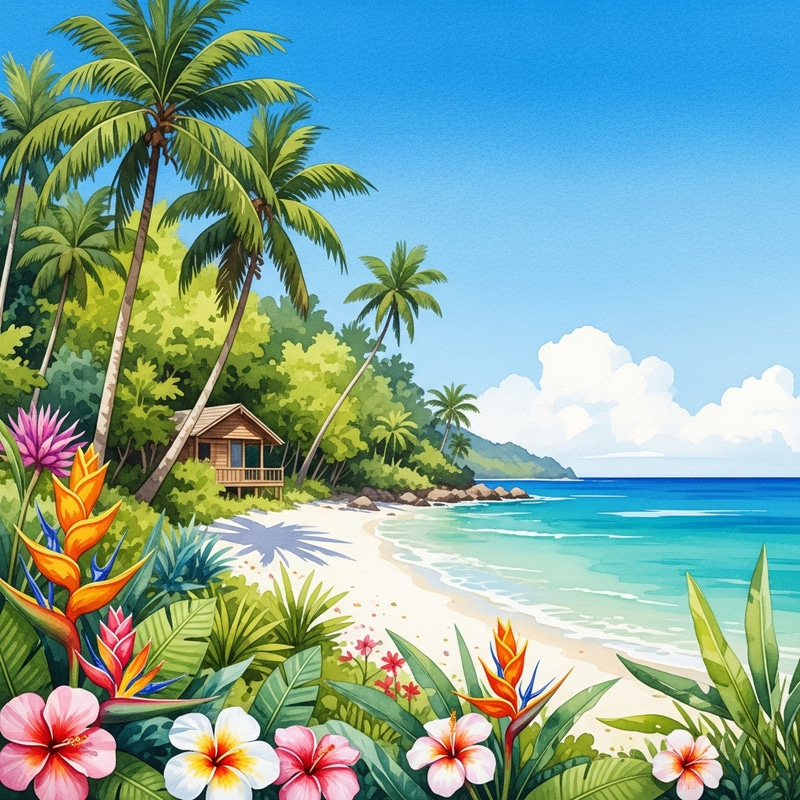Tranquil Watercolor Tropical Paradise Tranquil Watercolor Tropical Paradise