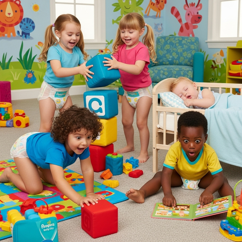 Children Acting like Babies in Pampers Baby Dry Diapers Children Acting like Babies in Pampers Baby Dry Diapers
