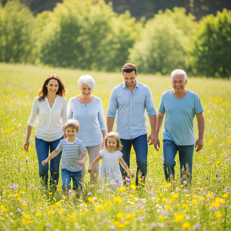 Happy White Family Enjoying Nature with Grandparents and Kids Happy White Family Enjoying Nature with Grandparents and Kids