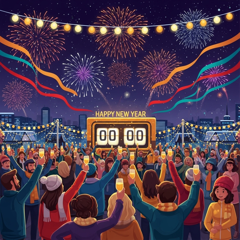 New Year Celebration with Fireworks and Countdown