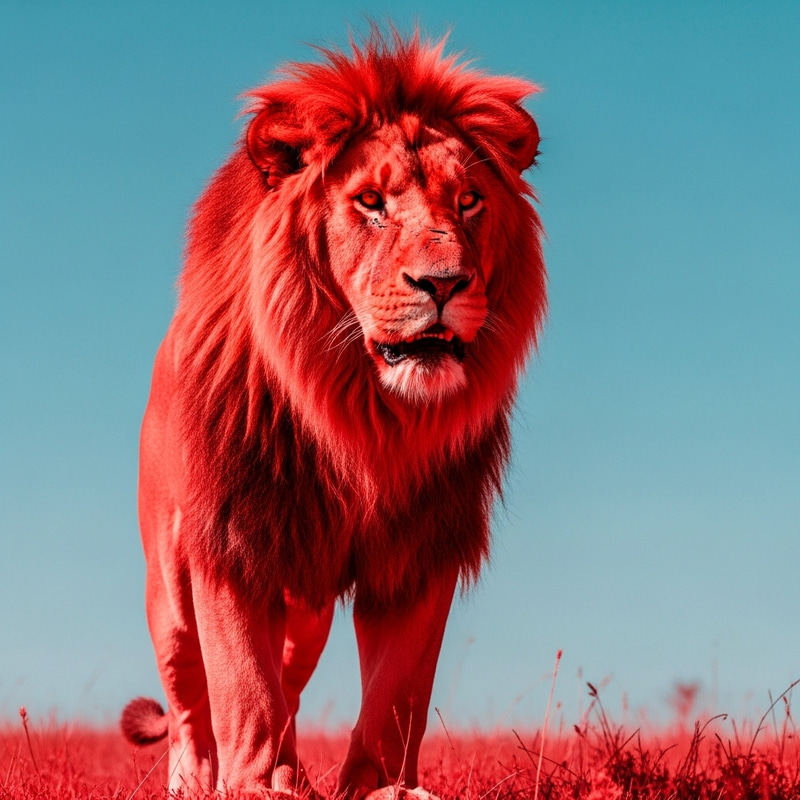 Majestic Red Lion with Vibrant Red Mane and Body