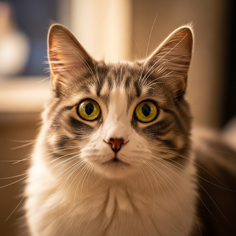 Gato - Fluffy Domestic Cat with Yellow Eyes